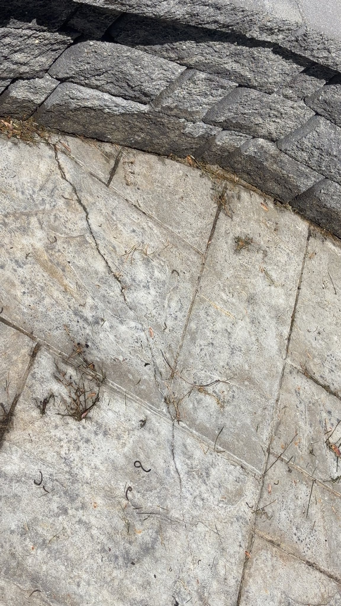 Stamped concrete with cracking before repair